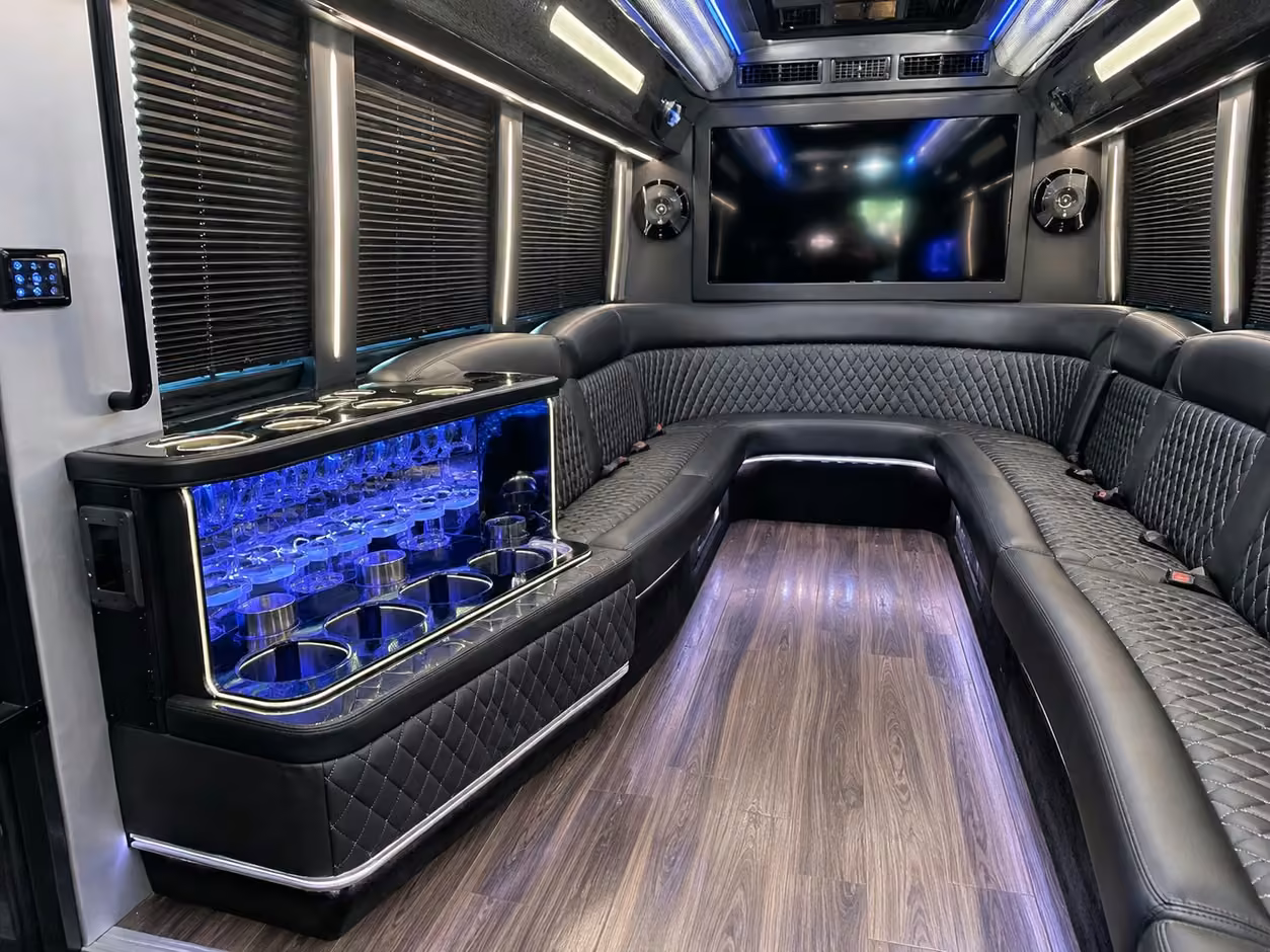 18 passenger party bus inside