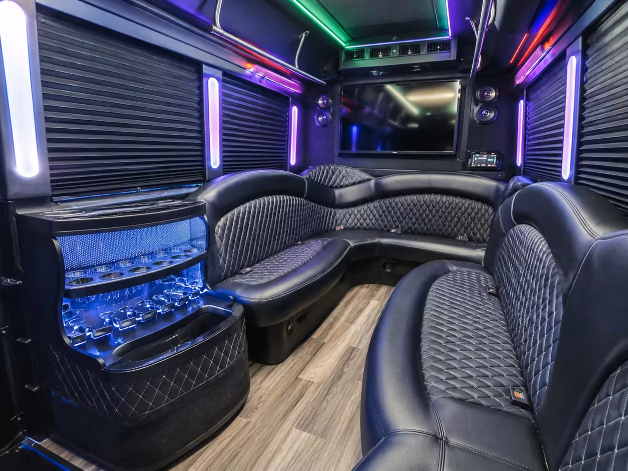 20 passenger party bus inside